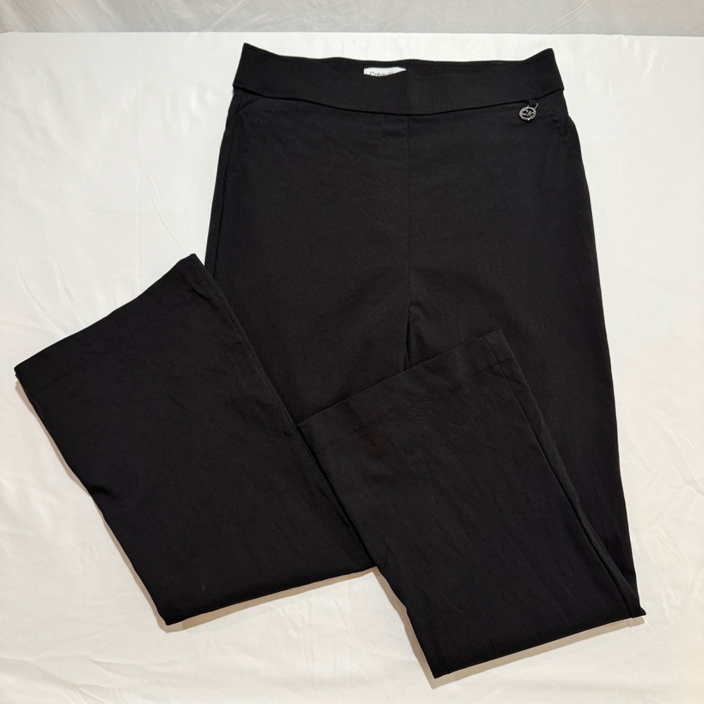 Calvin Klein Pants Black Stretch Hi Rise Pull On Womens Size Medium Metal CK Tag